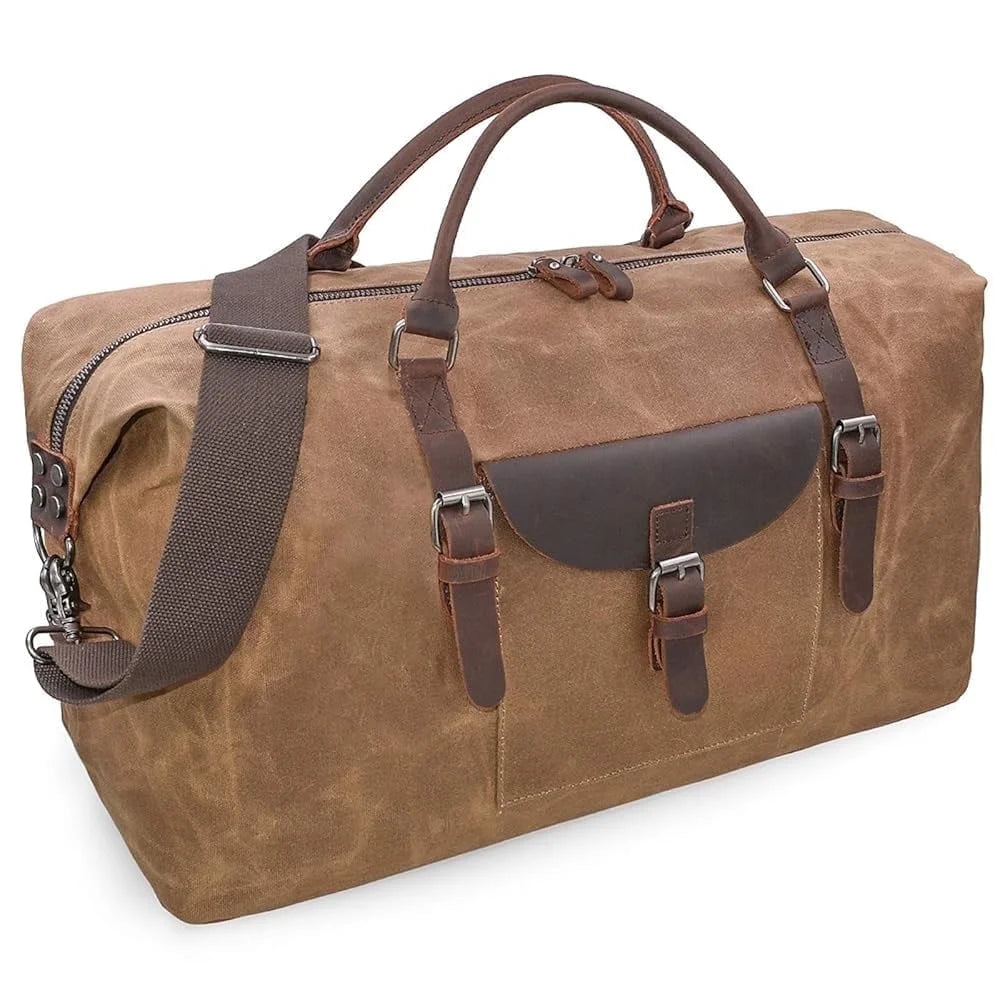 Oversized Travel Duffel Bag Waterproof Canvas Genuine Leather Weekend bag Weekender Overnight Carryon Hand Bag