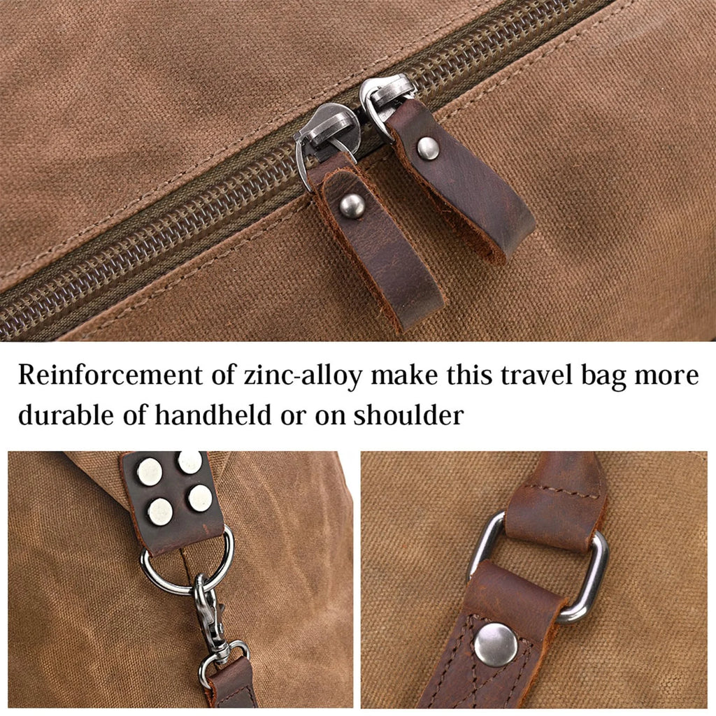 Oversized Travel Duffel Bag Waterproof Canvas Genuine Leather Weekend bag Weekender Overnight Carryon Hand Bag