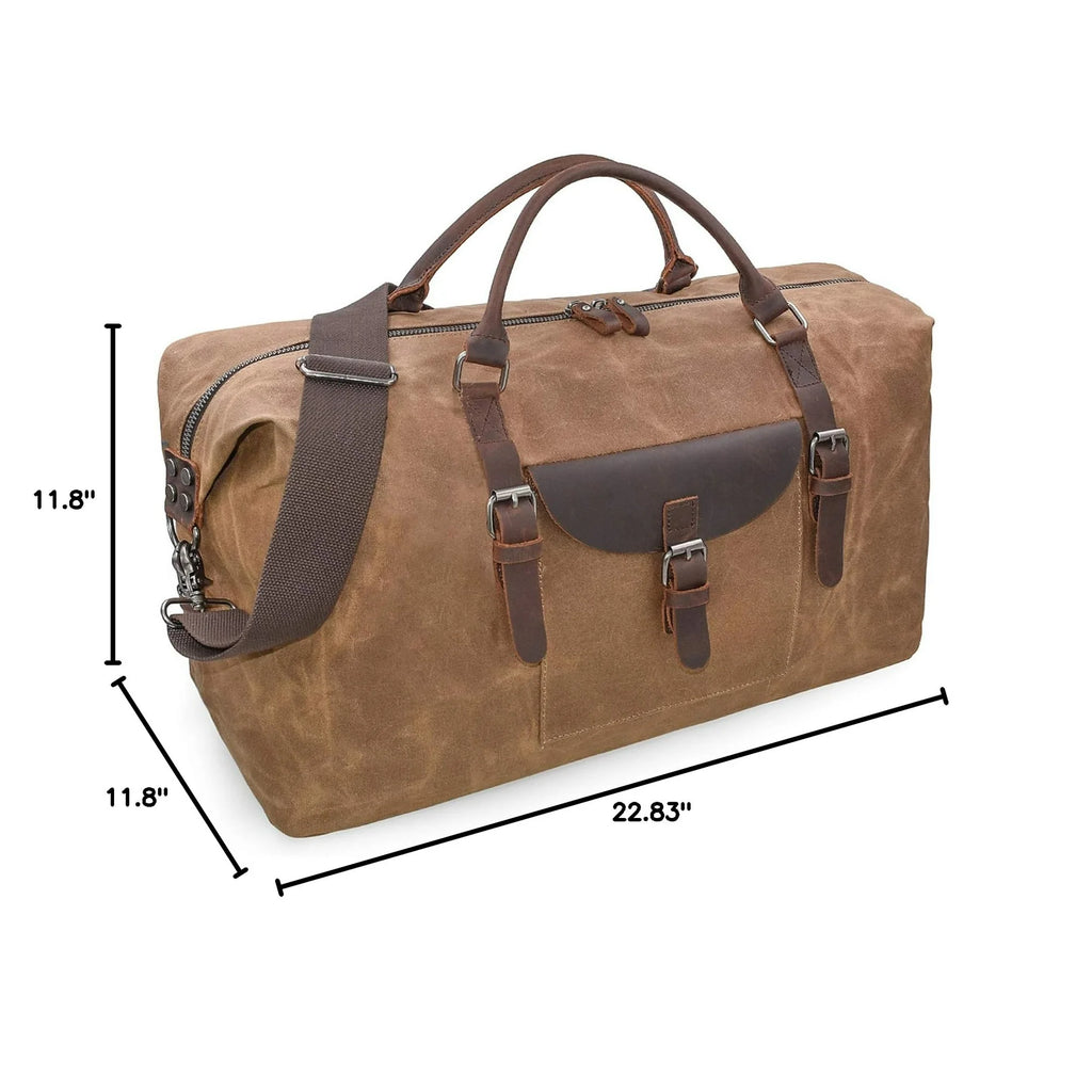 Oversized Travel Duffel Bag Waterproof Canvas Genuine Leather Weekend bag Weekender Overnight Carryon Hand Bag